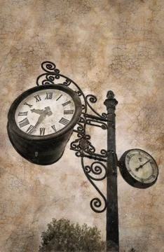 Old clock in a city Stock Illustration