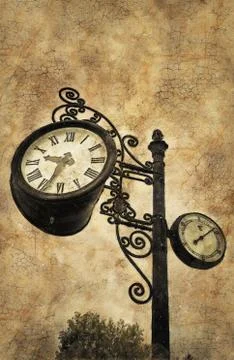 Old clock in a city Stock Illustration
