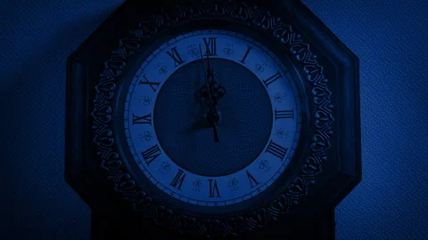 Old Clock In The Dark Late At Night Stock Footage 340413095