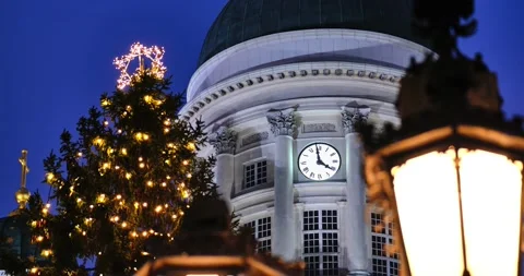 Old Clock on the Dome of Helsinki Cathedral, Finland. Stock Footage 147438661