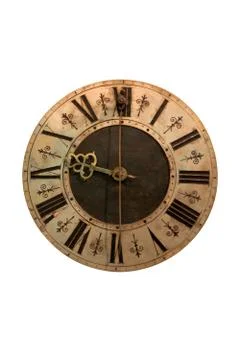 Old Clock Face Isolated on a White Background Stock Photos