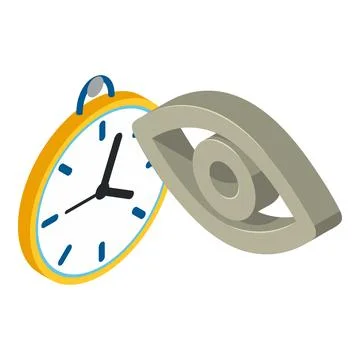 Old clock icon isometric vector. Round wall clock in old style and eye symbol Stock Illustration