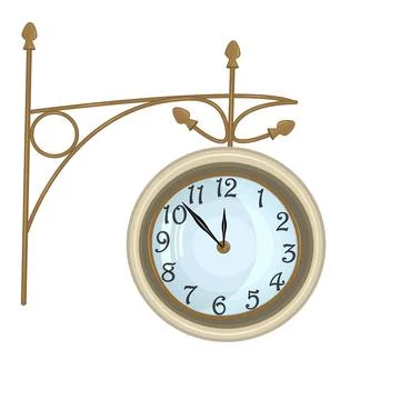 Old clock isolated on white background. Retro style station clock. Stock Illustration