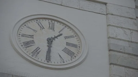Old clock at italian tower, temple in Pietrelcina Stock Footage 71278616