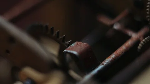 Old clock mechanism Stock Footage 97873835