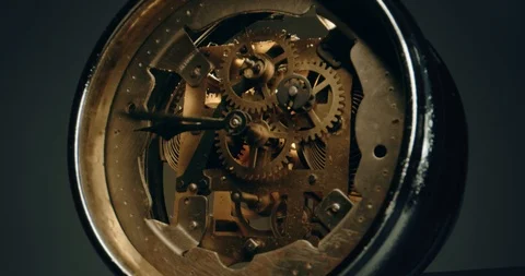 Old Clock With Moving Cogs And Arrows Showing The Passing Of Time The Stock Footage 127570244