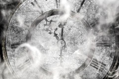 Old clock with smoke Stock Photos