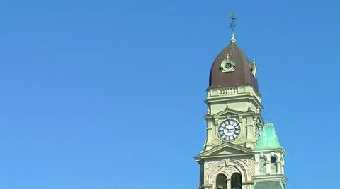 Old Clock Tower Against Bright Blue Sky_close up Stock Footage 10864245