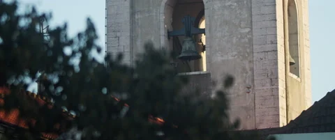 An old clock tower with bell in Lisbon Stock Footage 151395154