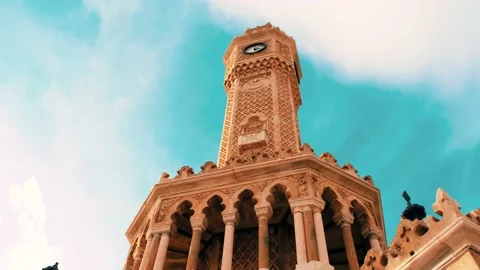 Old clock tower blue sky background Stock Footage 146030713