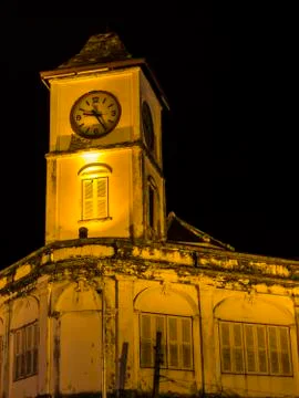 Old clock tower at night Stock Photos