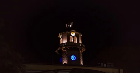 Old Clock Tower in Varna city center, Bulgaria during severe thunderstorm Stock Footage 336098771