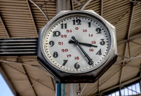 Old Clock at a train station Stock Photos