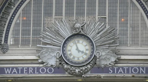 Old clock on the Waterloo station facade in London Stock Footage 60938603