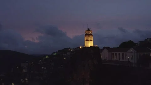 Old Clocktower Mideval Archetuture Ruins History Europe Travel Sunset Stock Footage 307100247
