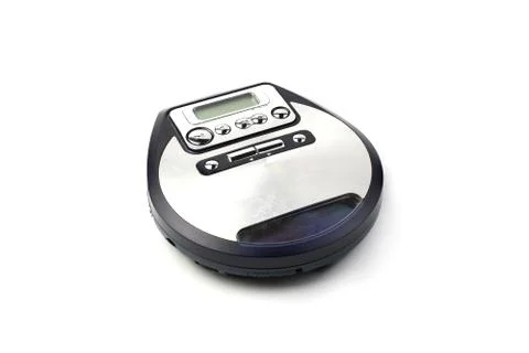 The old closed disc player is isolated on a white background. Stock Photos