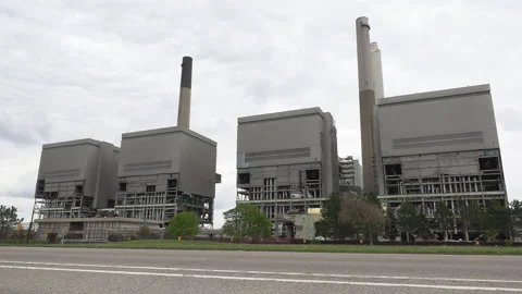 Old coal fired electrical power plant generating station being torn down 스톡 동영상 153924665