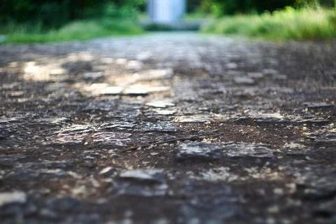 Old cobbelstone pathway with soft focus and oval bokeh background Stock Photos