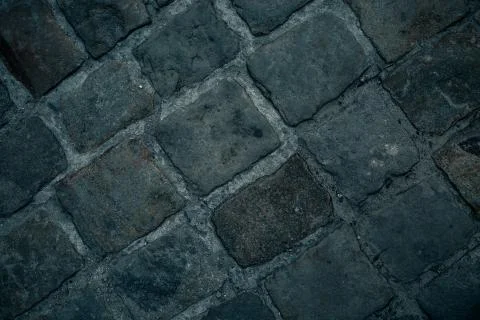 Old cobbles pattern, cobblestone texture, close up view, stone background 스톡 사진