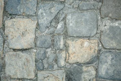 Old cobbles pattern, cobblestone texture, close up view, stone background Stock Photos