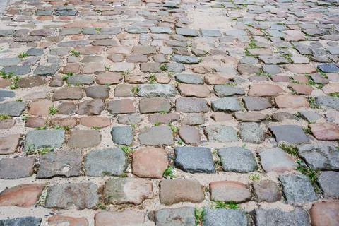 Old Cobblestone Street Surface Texture In Perspective Stock Photos