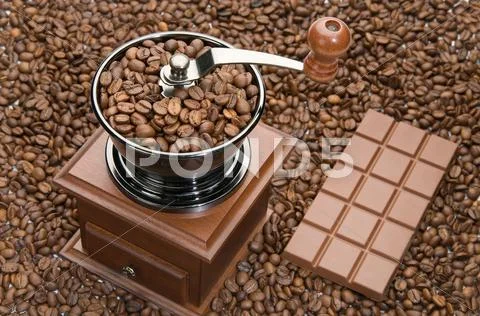 Old Coffee Grinder And Chocolate