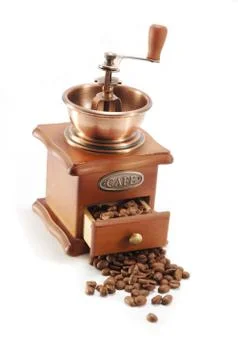 Old coffee grinder on white background Stock Photos
