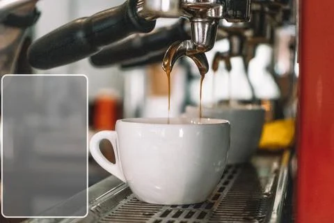 Old coffee machine, there are two white glasses on it Stock Photos