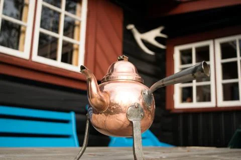 Old coffee pot with cups Stock Photos