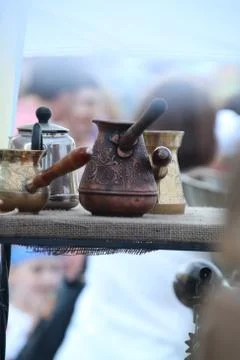 Old coffee pots Stock Photos