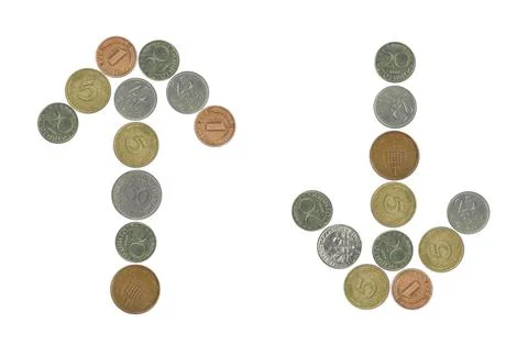 Old Coins Arrows,Up and Down Stock Photos