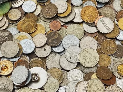 Old coins of different countries Stock Photos