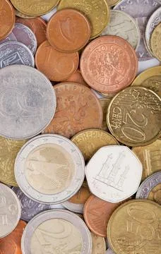 Old coins of different countries on a white 스톡 사진