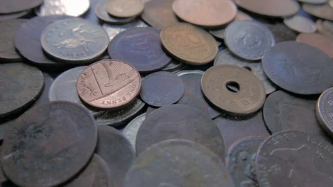 Old coins from various countries Video stock 101501429