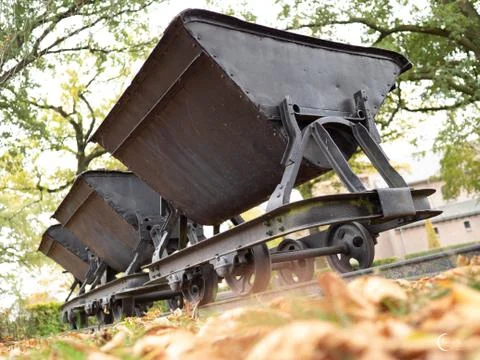 Old cold mine material wagon transportation Stock Photos