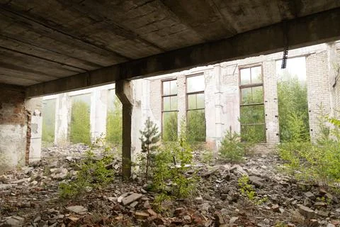 An old, collapsed building in soviet army base in Latvia, Europe. Stock Photos