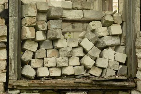 An old, collapsed building in soviet army base in Latvia, Europe. Stock Photos
