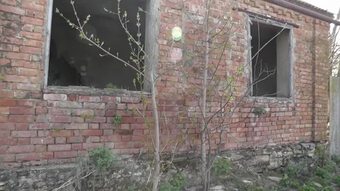 Old collapsed house without windows Stock Footage 74580760