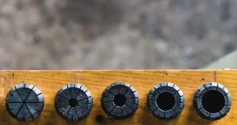 Old collet use to hold endmill or drilling with milling machine Stock Photos