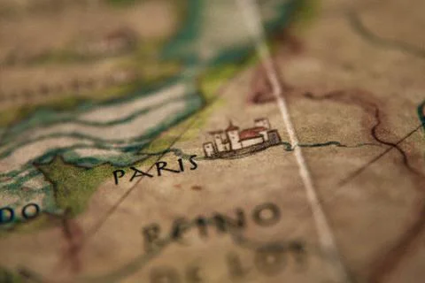 Old color map of the situation of Paris 写真素材