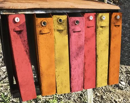 Old color rusty mail boxes 스톡 사진