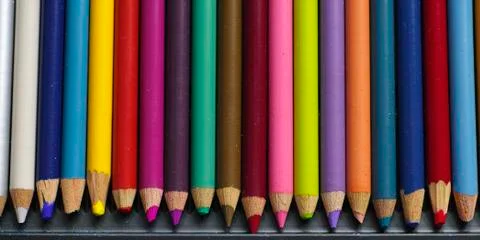 Old colored pencils with dust. Stock Photos