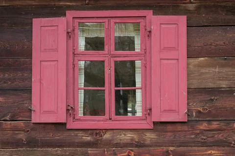 Old colored window with shutter Stock Photos