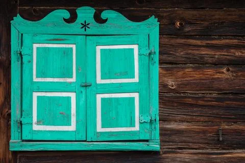 Old colored window with shutter Stock Photos