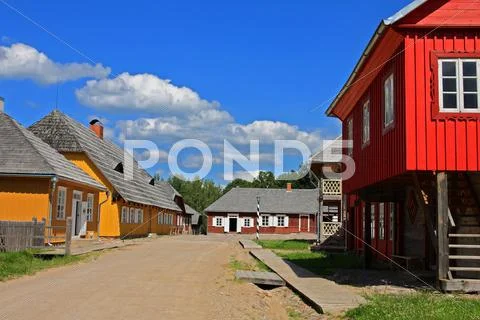 Old colorfull wooden village Stock Photos
