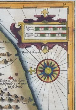 Old coloured map of Ceylon or Sri Lanka decorated with compass rose and Stock Illustration