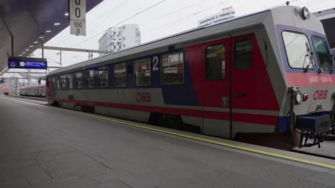 Old Commuter Train in Vienna Main Train Station Stock Footage 231226606
