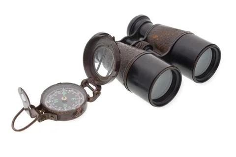 Old compass and binocular Stock Photos