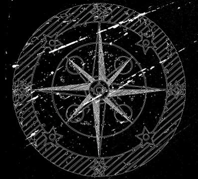 Old compass on black grunge background. Stock Illustration