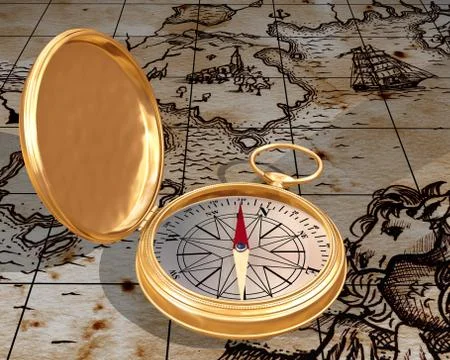Old compass on map Stock Illustration